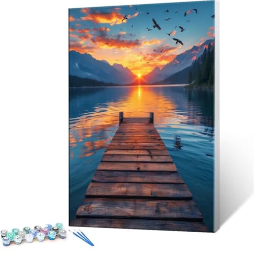 Malen Nach Zahlen Erwachsene - DIY Lake Bridge Handgemalt Ölgemälde Kit für Anfänger, Mit 3-Pinseln und Acrylfarbe Handgemalt öLgemäLde Kit Als Geschenk Heimdekoration 35x50cm (Ohne Rahmen) R-127 von QIANLUOO