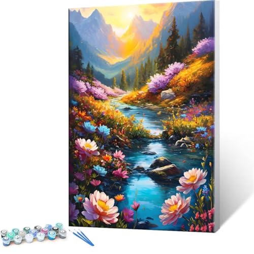 Malen Nach Zahlen Erwachsene - DIY Landschaft Blumen Handgemalt Ölgemälde Kit für Anfänger, Mit 3-Pinseln und Acrylfarbe Handgemalt öLgemäLde Kit Als Geschenk Heimdekoration 50x70cm (Ohne Rahmen) R-95 von QIANLUOO