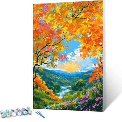 Malen Nach Zahlen Erwachsene - DIY Landschaft Handgemalt Ölgemälde Kit für Anfänger, Mit 3-Pinseln und Acrylfarbe Handgemalt öLgemäLde Kit Als Geschenk Heimdekoration 70x90cm (Ohne Rahmen) R-93 von QIANLUOO