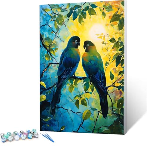 Malen Nach Zahlen Erwachsene - DIY Liebesvogel Handgemalt Ölgemälde Kit für Anfänger, Mit 3-Pinseln und Acrylfarbe Handgemalt öLgemäLde Kit Als Geschenk Heimdekoration 30x40cm (Ohne Rahmen) R-2 von QIANLUOO