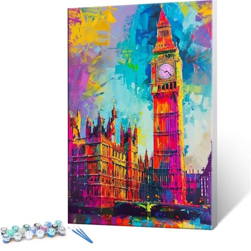 Malen Nach Zahlen Erwachsene - DIY London Big Ben Handgemalt Ölgemälde Kit für Anfänger, Mit 3-Pinseln und Acrylfarbe Handgemalt öLgemäLde Kit Als Geschenk Heimdekoration 100x140cm (Ohne Rahmen) R-210 von QIANLUOO