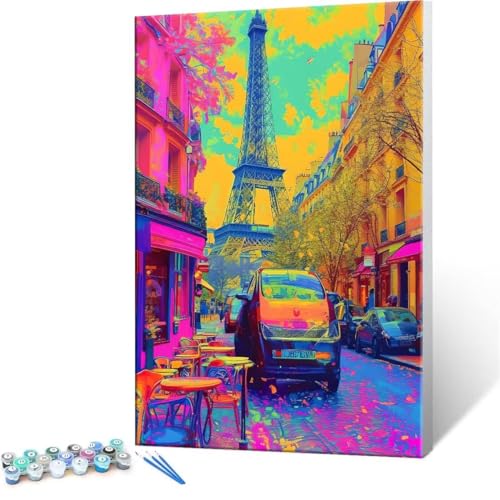 Malen Nach Zahlen Erwachsene - DIY Paris Street View Handgemalt Ölgemälde Kit für Anfänger, Mit 3-Pinseln und Acrylfarbe Handgemalt öLgemäLde Kit Als Geschenk Heimdekoration 20x30cm (Ohne Rahmen) R-3 von QIANLUOO