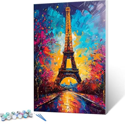 Malen Nach Zahlen Erwachsene - DIY Paris Tower Handgemalt Ölgemälde Kit für Anfänger, Mit 3-Pinseln und Acrylfarbe Handgemalt öLgemäLde Kit Als Geschenk Heimdekoration 30x40cm (Ohne Rahmen) R-5 von QIANLUOO