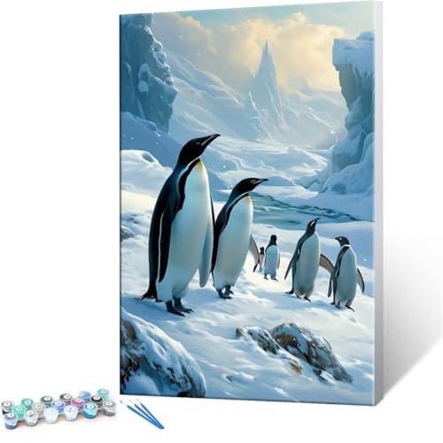 Malen Nach Zahlen Erwachsene - DIY Pinguin Handgemalt Ölgemälde Kit für Anfänger, Mit 3-Pinseln und Acrylfarbe Handgemalt öLgemäLde Kit Als Geschenk Heimdekoration 90x120cm (Ohne Rahmen) R-274 von QIANLUOO