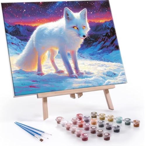 Malen Nach Zahlen Erwachsene - DIY Polarfuchs Handgemalt Ölgemälde Kit für Anfänger, Mit 3-Pinseln und Acrylfarbe Handgemalt öLgemäLde Kit Als Geschenk Heimdekoration 50x70cm (Ohne Rahmen) R-497 von QIANLUOO