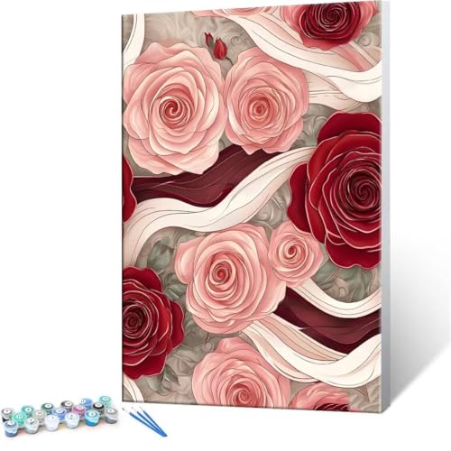 Malen Nach Zahlen Erwachsene - DIY Rose Blume Handgemalt Ölgemälde Kit für Anfänger, Mit 3-Pinseln und Acrylfarbe Handgemalt öLgemäLde Kit Als Geschenk Heimdekoration 100x140cm (Ohne Rahmen) R-228 von QIANLUOO