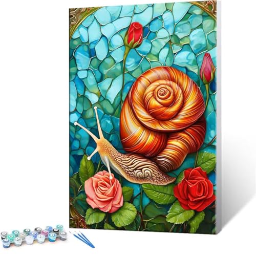 Malen Nach Zahlen Erwachsene - DIY Rose Schnecke Handgemalt Ölgemälde Kit für Anfänger, Mit 3-Pinseln und Acrylfarbe Handgemalt öLgemäLde Kit Als Geschenk Heimdekoration 30x40cm (Ohne Rahmen) R-227 von QIANLUOO