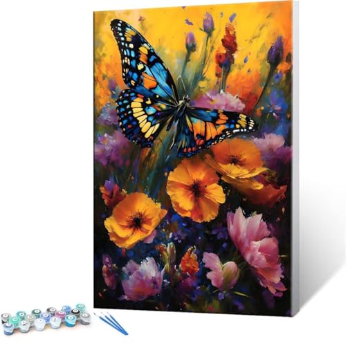 Malen Nach Zahlen Erwachsene - DIY Schmetterling Blume Handgemalt Ölgemälde Kit für Anfänger, Mit 3-Pinseln und Acrylfarbe Handgemalt öLgemäLde Kit Als Heimdekoration 80x100cm (Ohne Rahmen) R-128 von QIANLUOO