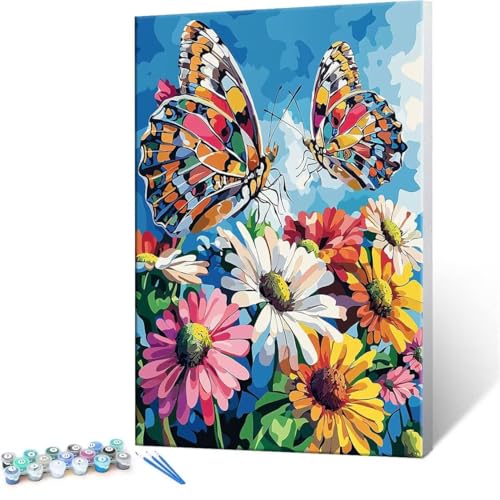 Malen Nach Zahlen Erwachsene - DIY Schmetterling Blume Handgemalt Ölgemälde Kit für Anfänger, Mit 3-Pinseln und Acrylfarbe Handgemalt öLgemäLde Kit Als Heimdekoration 90x120cm (Ohne Rahmen) R-133 von QIANLUOO