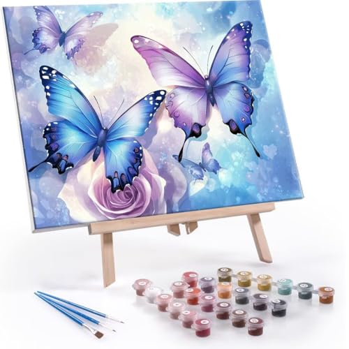 Malen Nach Zahlen Erwachsene - DIY Schmetterling Handgemalt Ölgemälde Kit für Anfänger, Mit 3-Pinseln und Acrylfarbe Handgemalt öLgemäLde Kit Als Geschenk Heimdekoration 50x70cm (Ohne Rahmen) R-632 von QIANLUOO