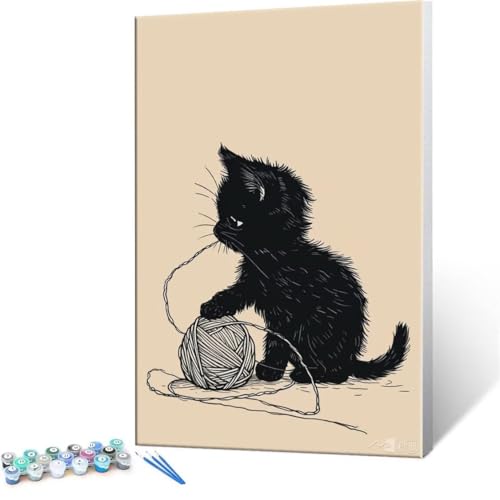 Malen Nach Zahlen Erwachsene - DIY Schwarze Katze Handgemalt Ölgemälde Kit für Anfänger, Mit 3-Pinseln und Acrylfarbe Handgemalt öLgemäLde Kit Als Geschenk Heimdekoration 50x70cm (Ohne Rahmen) R-122 von QIANLUOO