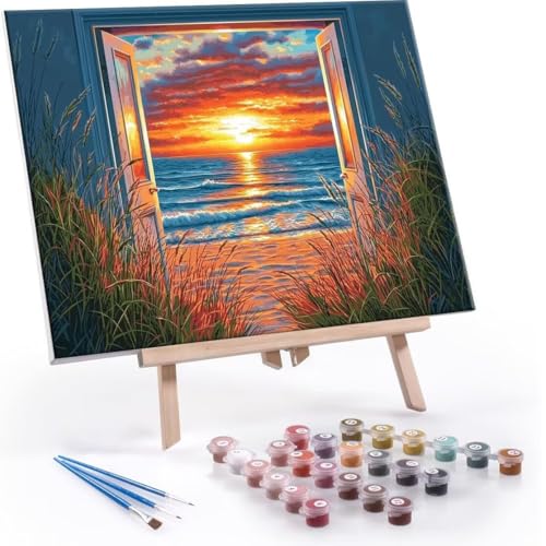 Malen Nach Zahlen Erwachsene - DIY Seelandschaft Handgemalt Ölgemälde Kit für Anfänger, Mit 3-Pinseln und Acrylfarbe Handgemalt öLgemäLde Kit Als Geschenk Heimdekoration 60x80cm (Ohne Rahmen) R-607 von QIANLUOO