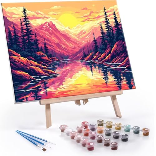 Malen Nach Zahlen Erwachsene - DIY Seen Berge Handgemalt Ölgemälde Kit für Anfänger, Mit 3-Pinseln und Acrylfarbe Handgemalt öLgemäLde Kit Als Geschenk Heimdekoration 70x90cm (Ohne Rahmen) R-630 von QIANLUOO