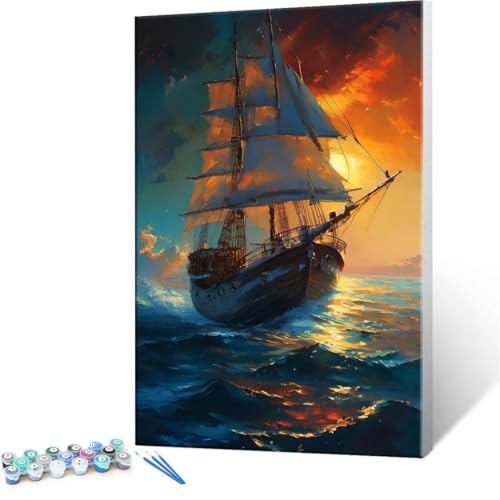 Malen Nach Zahlen Erwachsene - DIY Segelboot Handgemalt Ölgemälde Kit für Anfänger, Mit 3-Pinseln und Acrylfarbe Handgemalt öLgemäLde Kit Als Geschenk Heimdekoration 60x80cm (Ohne Rahmen) R-85 von QIANLUOO