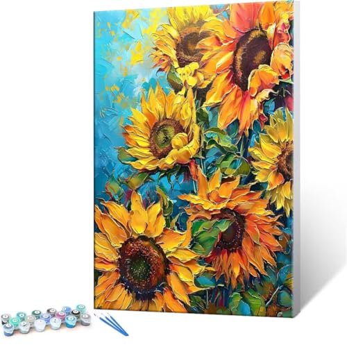 Malen Nach Zahlen Erwachsene - DIY Sonnenblumen Blumen Handgemalt Ölgemälde Kit für Anfänger, Mit 3-Pinseln und Acrylfarbe Handgemalt öLgemäLde Kit Als Heimdekoration 100x140cm (Ohne Rahmen) R-387 von QIANLUOO