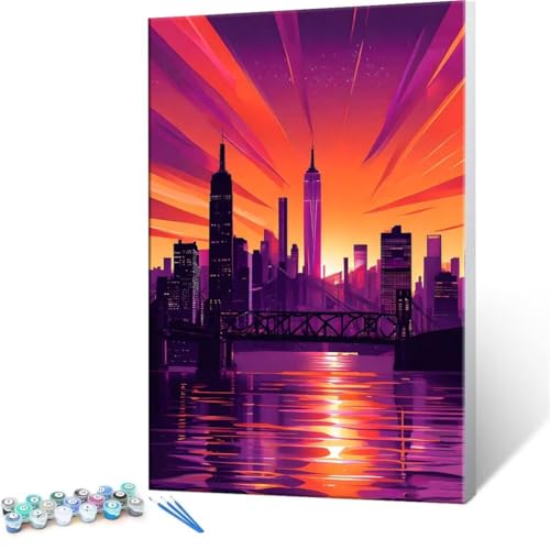 Malen Nach Zahlen Erwachsene - DIY Stadt Architektur Handgemalt Ölgemälde Kit für Anfänger, Mit 3-Pinseln und Acrylfarbe Handgemalt öLgemäLde Kit Als Geschenk Heimdekoration 35x50cm (Ohne Rahmen) R-43 von QIANLUOO