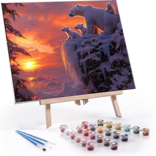 Malen Nach Zahlen Erwachsene - DIY Tier Eisbär Handgemalt Ölgemälde Kit für Anfänger, Mit 3-Pinseln und Acrylfarbe Handgemalt öLgemäLde Kit Als Geschenk Heimdekoration 70x90cm (Ohne Rahmen) R-576 von QIANLUOO