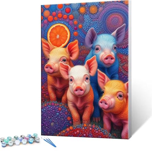 Malen Nach Zahlen Erwachsene - DIY Tier Schwein Handgemalt Ölgemälde Kit für Anfänger, Mit 3-Pinseln und Acrylfarbe Handgemalt öLgemäLde Kit Als Geschenk Heimdekoration 60x80cm (Ohne Rahmen) R-79 von QIANLUOO