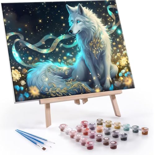 Malen Nach Zahlen Erwachsene - DIY Tier Wolf Handgemalt Ölgemälde Kit für Anfänger, Mit 3-Pinseln und Acrylfarbe Handgemalt öLgemäLde Kit Als Geschenk Heimdekoration 50x70cm (Ohne Rahmen) R-572 von QIANLUOO