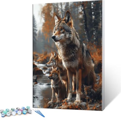 Malen Nach Zahlen Erwachsene - DIY Tier Wolf Handgemalt Ölgemälde Kit für Anfänger, Mit 3-Pinseln und Acrylfarbe Handgemalt öLgemäLde Kit Als Geschenk Heimdekoration 50x70cm (Ohne Rahmen) R-77 von QIANLUOO