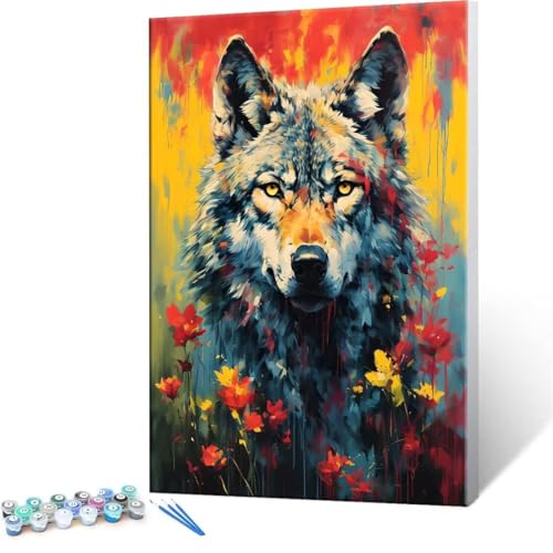 Malen Nach Zahlen Erwachsene - DIY Tier Wolf Handgemalt Ölgemälde Kit für Anfänger, Mit 3-Pinseln und Acrylfarbe Handgemalt öLgemäLde Kit Als Geschenk Heimdekoration 60x80cm (Ohne Rahmen) R-76 von QIANLUOO