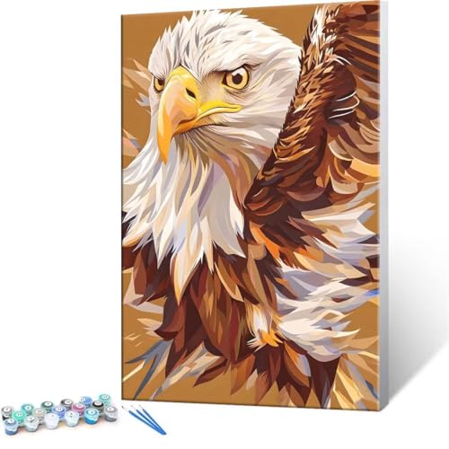 Malen Nach Zahlen Erwachsene - DIY Tiere Adler Handgemalt Ölgemälde Kit für Anfänger, Mit 3-Pinseln und Acrylfarbe Handgemalt öLgemäLde Kit Als Geschenk Heimdekoration 35x50cm (Ohne Rahmen) R-70 von QIANLUOO