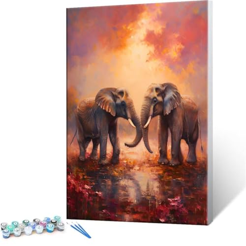 Malen Nach Zahlen Erwachsene - DIY Tiere Elefanten Handgemalt Ölgemälde Kit für Anfänger, Mit 3-Pinseln und Acrylfarbe Handgemalt öLgemäLde Kit Als Geschenk Heimdekoration 100x140cm (Ohne Rahmen) R-66 von QIANLUOO