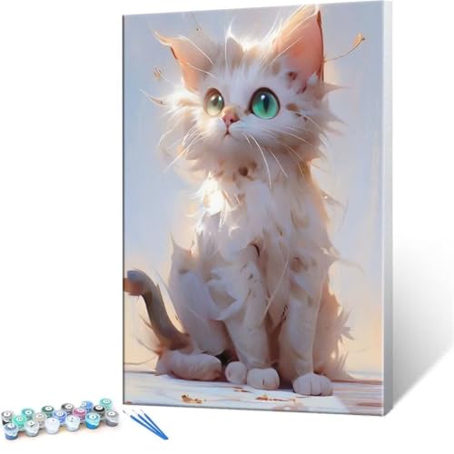 Malen Nach Zahlen Erwachsene - DIY Tiere Katzen Handgemalt Ölgemälde Kit für Anfänger, Mit 3-Pinseln und Acrylfarbe Handgemalt öLgemäLde Kit Als Geschenk Heimdekoration 60x80cm (Ohne Rahmen) R-73 von QIANLUOO