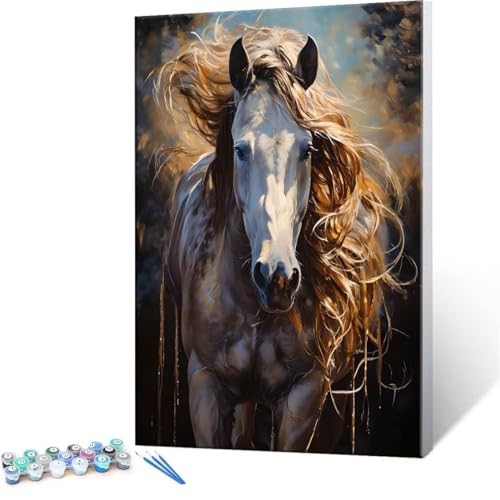 Malen Nach Zahlen Erwachsene - DIY Tiere Pferde Handgemalt Ölgemälde Kit für Anfänger, Mit 3-Pinseln und Acrylfarbe Handgemalt öLgemäLde Kit Als Geschenk Heimdekoration 100x140cm (Ohne Rahmen) R-72 von QIANLUOO