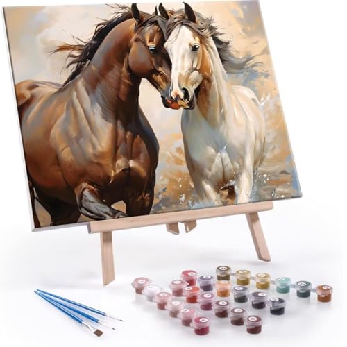 Malen Nach Zahlen Erwachsene - DIY Tiere Pferde Handgemalt Ölgemälde Kit für Anfänger, Mit 3-Pinseln und Acrylfarbe Handgemalt öLgemäLde Kit Als Geschenk Heimdekoration 70x90cm (Ohne Rahmen) R-570 von QIANLUOO