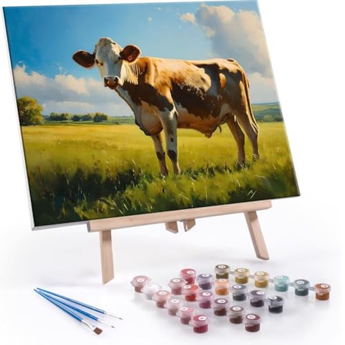 Malen Nach Zahlen Erwachsene - DIY Tiere Rinder Handgemalt Ölgemälde Kit für Anfänger, Mit 3-Pinseln und Acrylfarbe Handgemalt öLgemäLde Kit Als Geschenk Heimdekoration 60x80cm (Ohne Rahmen) R-571 von QIANLUOO