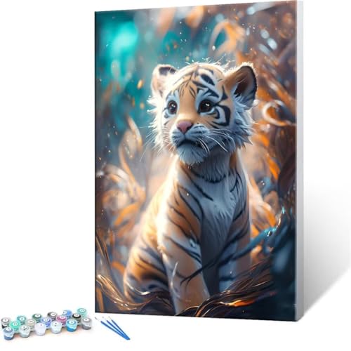 Malen Nach Zahlen Erwachsene - DIY Tiere Tiger Handgemalt Ölgemälde Kit für Anfänger, Mit 3-Pinseln und Acrylfarbe Handgemalt öLgemäLde Kit Als Geschenk Heimdekoration 100x140cm (Ohne Rahmen) R-69 von QIANLUOO