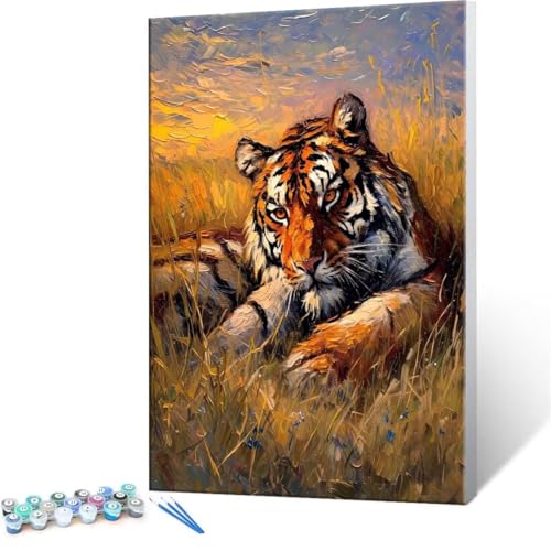 Malen Nach Zahlen Erwachsene - DIY Tiger Handgemalt Ölgemälde Kit für Anfänger, Mit 3-Pinseln und Acrylfarbe Handgemalt öLgemäLde Kit Als Geschenk Heimdekoration 100x140cm (Ohne Rahmen) R-201 von QIANLUOO