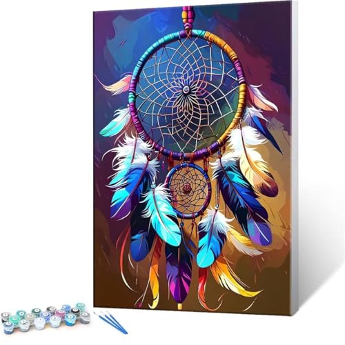 Malen Nach Zahlen Erwachsene - DIY Traumfänger Netz Handgemalt Ölgemälde Kit für Anfänger, Mit 3-Pinseln und Acrylfarbe Handgemalt öLgemäLde Kit Als Geschenk Heimdekoration 50x70cm (Ohne Rahmen) R-17 von QIANLUOO