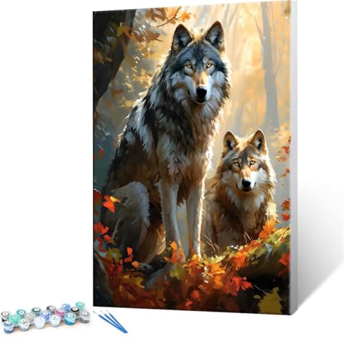 Malen Nach Zahlen Erwachsene - DIY Wald Wolf Handgemalt Ölgemälde Kit für Anfänger, Mit 3-Pinseln und Acrylfarbe Handgemalt öLgemäLde Kit Als Geschenk Heimdekoration 30x40cm (Ohne Rahmen) R-296 von QIANLUOO