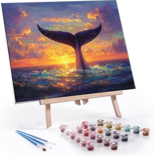 Malen Nach Zahlen Erwachsene - DIY Walschwanz Handgemalt Ölgemälde Kit für Anfänger, Mit 3-Pinseln und Acrylfarbe Handgemalt öLgemäLde Kit Als Geschenk Heimdekoration 90x120cm (Ohne Rahmen) R-664 von QIANLUOO