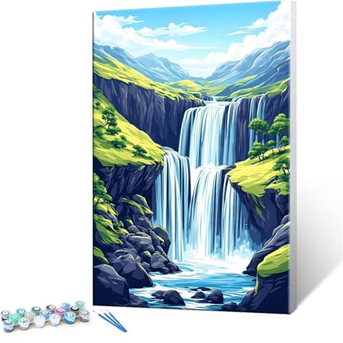 Malen Nach Zahlen Erwachsene - DIY Wasserfall Handgemalt Ölgemälde Kit für Anfänger, Mit 3-Pinseln und Acrylfarbe Handgemalt öLgemäLde Kit Als Geschenk Heimdekoration 90x120cm (Ohne Rahmen) R-271 von QIANLUOO