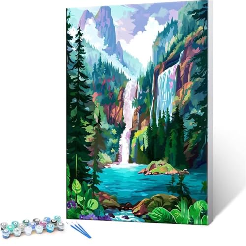 Malen Nach Zahlen Erwachsene - DIY Wasserfall Landschaft Handgemalt Ölgemälde Kit für Anfänger, Mit 3-Pinseln und Acrylfarbe Handgemalt öLgemäLde Kit Als Heimdekoration 100x140cm (Ohne Rahmen) R-270 von QIANLUOO