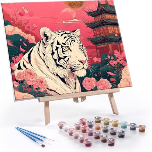 Malen Nach Zahlen Erwachsene - DIY Weißer Tiger Handgemalt Ölgemälde Kit für Anfänger, Mit 3-Pinseln und Acrylfarbe Handgemalt öLgemäLde Kit Als Geschenk Heimdekoration 100x140cm (Ohne Rahmen) R-483 von QIANLUOO