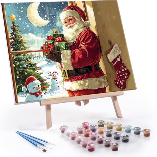 Malen Nach Zahlen Erwachsene - DIY Winter Santa Claus Handgemalt Ölgemälde Kit für Anfänger, Mit 3-Pinseln und Acrylfarbe Handgemalt öLgemäLde Kit Als Heimdekoration 50x70cm (Ohne Rahmen) R-566 von QIANLUOO