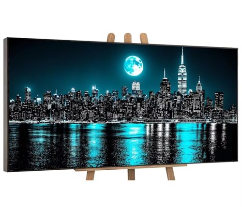 Malen Nach Zahlen Erwachsene Mond Stadt DIY Handgemalt Ölgemälde Leinwand Set mit 3 Pinsel und Acrylpigment für Frauen Home Dekorieren Geburtstag Weihnachten Geschenk - 50x100 cm (Ohne Rahmen) H-757 von QIANLUOO