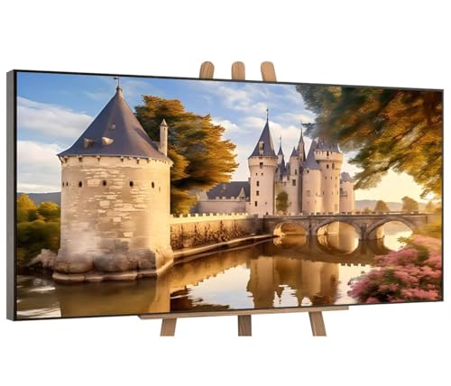 Malen Nach Zahlen Erwachsene Schloss See DIY Handgemalt Ölgemälde Leinwand Set mit 3 Pinsel und Acrylpigment für Frauen Home Dekorieren Geburtstag Weihnachten Geschenk - 100x200 cm (Ohne Rahmen) H-90 von QIANLUOO