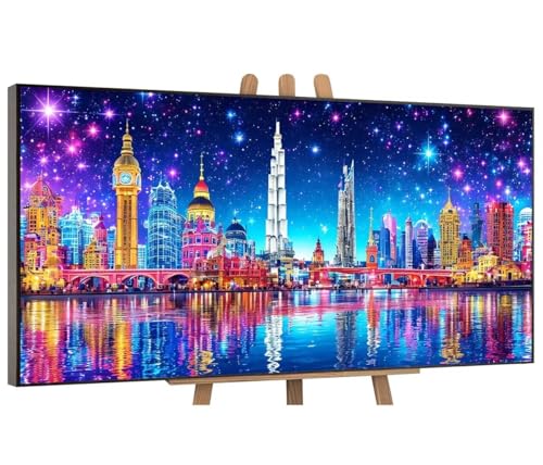 Malen Nach Zahlen Erwachsene Stadt Nachtansicht DIY Handgemalt Ölgemälde Leinwand Set mit 3 Pinsel und Acrylpigment für Frauen Home Deko Geburtstag Weihnachten Geschenk - 100x200 cm (Ohne Rahmen) H-95 von QIANLUOO