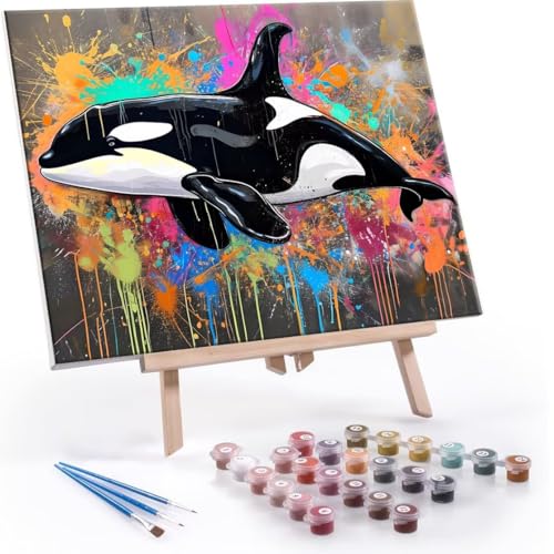 Malen Nach Zahlen Kinder ab 5 6 7 8 9 10 Jahre Mädchen, Paint by Numbers Adult Kinder Farbe Orca Anfänger mit Leinwand Pinseln Acrylpigment für Geschenke und Home Haus Dekorieren 40x50cm U-511 von QIANLUOO