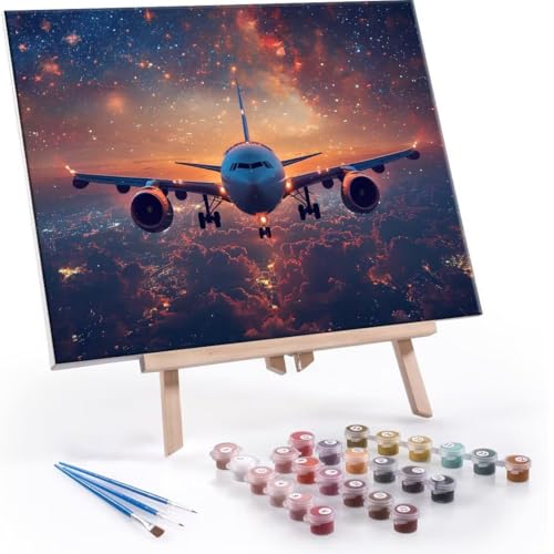 Malen Nach Zahlen Kinder ab 5 6 7 8 9 10 Jahre Mädchen, Paint by Numbers Adult Kinder Flugzeuge Anfänger mit Leinwand Pinseln Acrylpigment für Geschenke und Home Haus Dekorieren 30x40cm U-585 von QIANLUOO