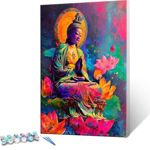 Malen Nach Zahlen Kinder ab 5 6 7 8 9 10 Jahre Mädchen, Paint by Numbers Adult Kinder Guanyin Bodhisattva Anfänger mit Leinwand Pinseln Acrylpigment für Geschenke und Home Haus Deko 70x90cm U-106 von QIANLUOO