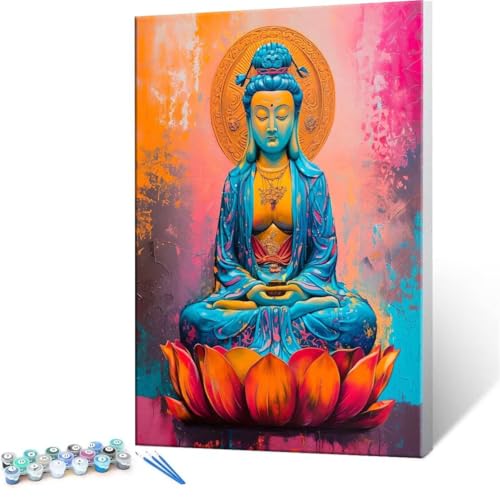 Malen Nach Zahlen Kinder ab 5 6 7 8 9 10 Jahre Mädchen, Paint by Numbers Adult Kinder Guanyin Statue Anfänger mit Leinwand Pinseln Acrylpigment für Geschenke und Home Haus Dekorieren 60x80cm U-107 von QIANLUOO