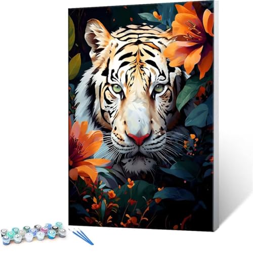 Malen Nach Zahlen Kinder ab 5 6 7 8 9 10 Jahre Mädchen, Paint by Numbers Adult Kinder Tiger Blume Anfänger mit Leinwand Pinseln Acrylpigment für Geschenke und Home Haus Dekorieren 100x140cm U-199 von QIANLUOO