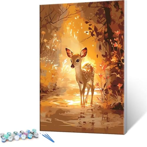 Malen Nach Zahlen Kinder ab 5 6 7 8 9 10 Jahre Mädchen, Paint by Numbers Adult Kinder Wald Hirsch Anfänger mit Leinwand Pinseln Acrylpigment für Geschenke und Home Haus Dekorieren 100x140cm U-298 von QIANLUOO