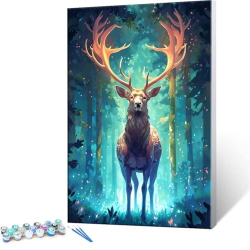 Malen Nach Zahlen Kinder ab 5 6 7 8 9 10 Jahre Mädchen, Paint by Numbers Adult Kinder Wald Hirsch Anfänger mit Leinwand Pinseln Acrylpigment für Geschenke und Home Haus Dekorieren 80x100cm U-297 von QIANLUOO